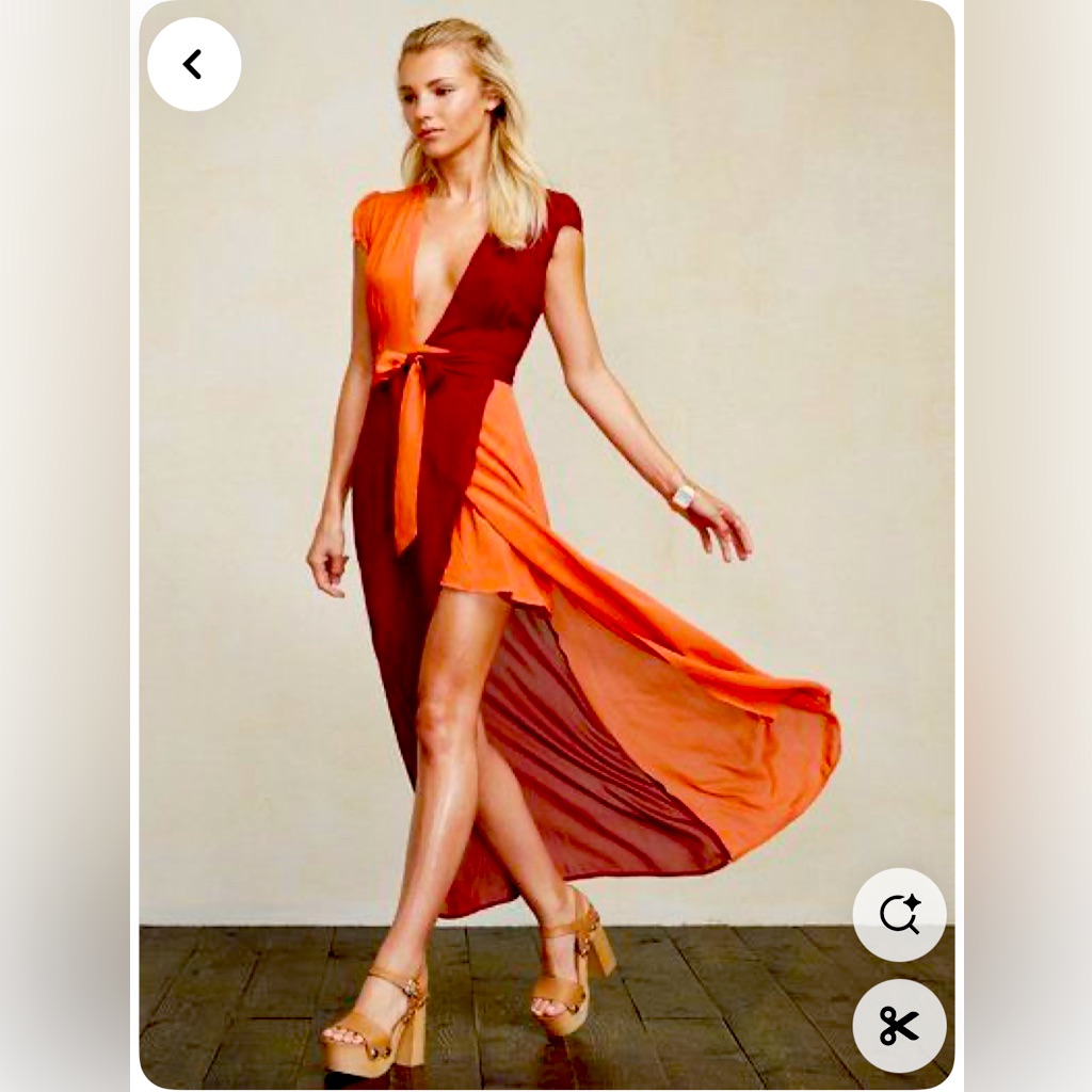 Reformation Red And Orange High Low Wrap Dress 0 Petite